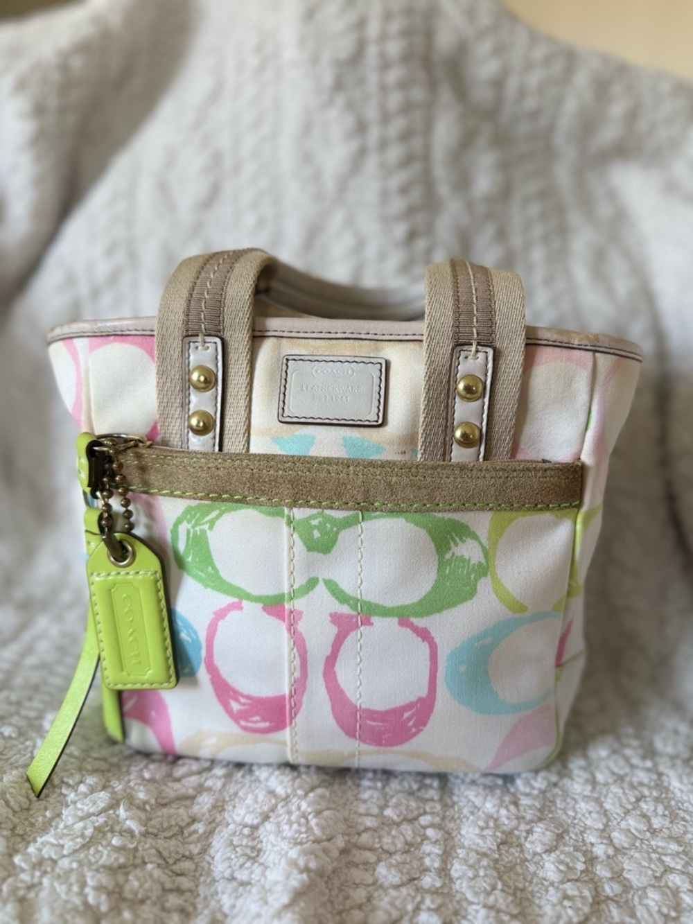Y2K Vintage Coach Hampton Signature Multicolor Spring Pastel Scribble Mini Tote - Picture 3 of 14